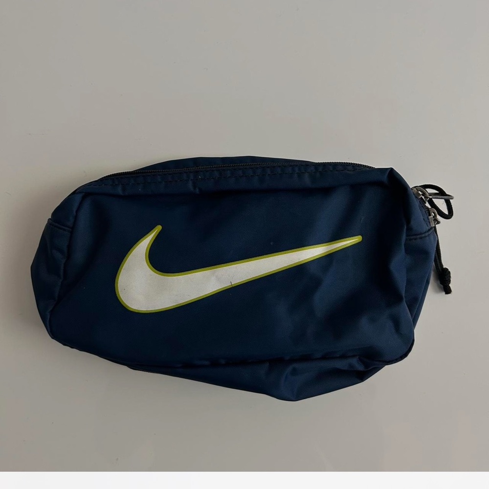 Nike Blue and White Belt Bag with Iconic Swoosh